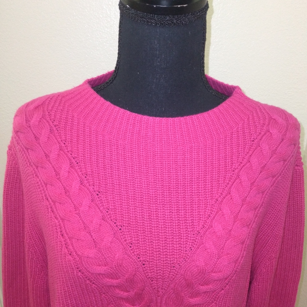 TALBOTS Women's XL Pink Cable Knit Long Sleeve Sweater - Picture 12 of 13